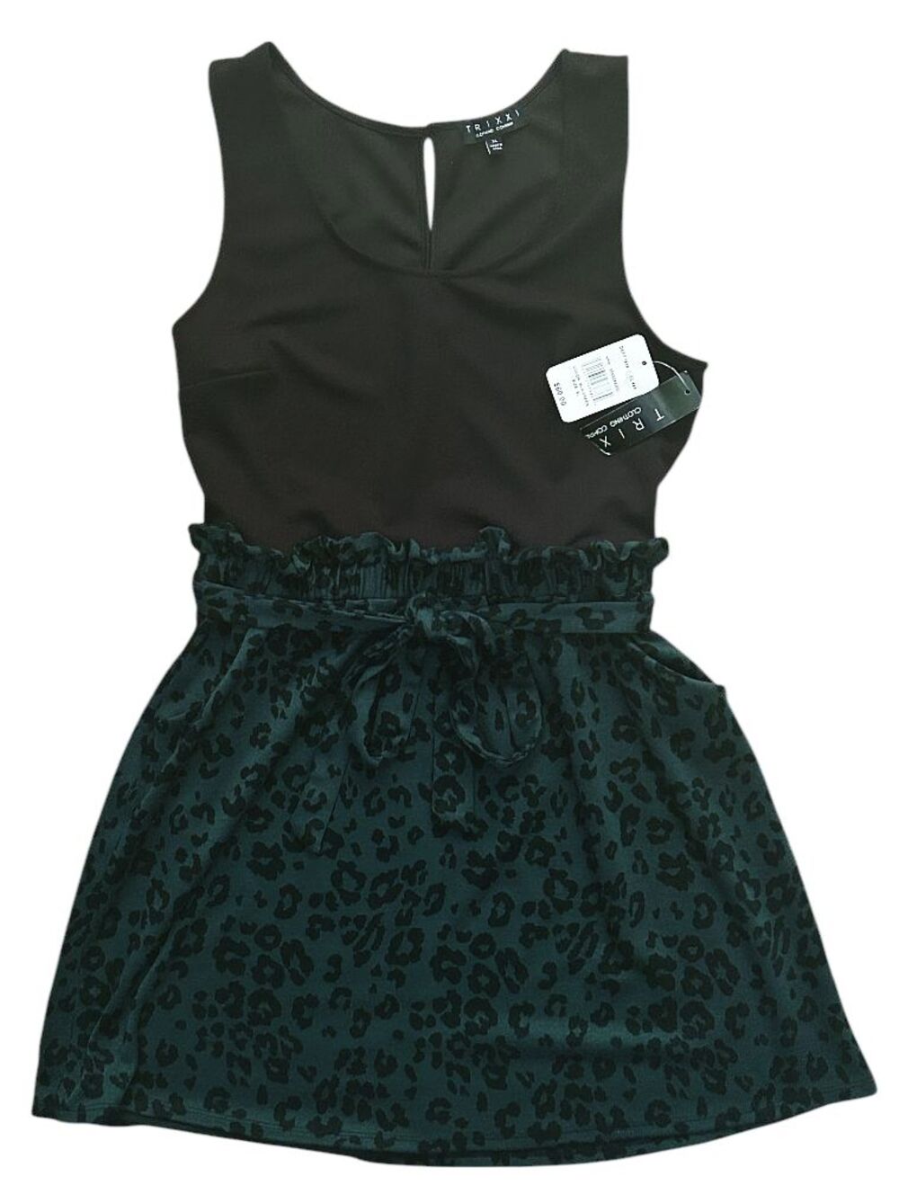 NWT Trixxi Fit & Flare Animal Print Green & Black Belted Stretch Mini Dress XL